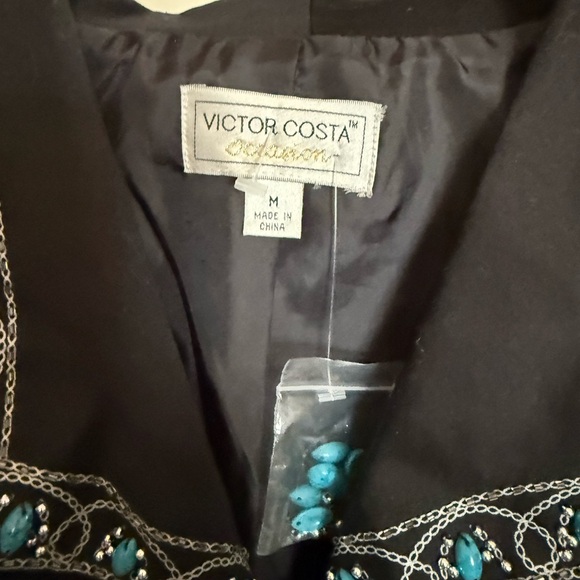 Victor Costa Occasion Black Turquoise Beaded Jacket M Western Glam Statement NWT - Picture 6 of 7